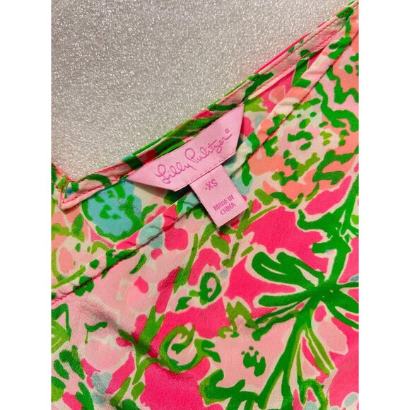 Lilly Pulitzer Southern Charm Pink Green Floral Silk Cipriani Tank Blouse XS - Picture 4 of 5